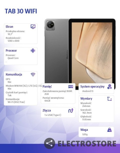 Blackview Tablet TAB 30 WiFi 10.1 cala 2/64GB 5100 mAh szary Blackview Tablet TAB 30 WiFi 10.1 cala 2/64GB 5100 mAh szary