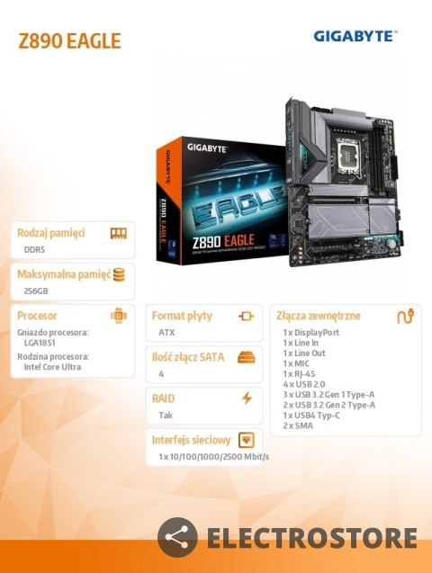 Gigabyte Płyta główna Z890 EAGLE s1851 4DDR5 DP/TB4 ATX Gigabyte Płyta główna Z890 EAGLE s1851 4DDR5 DP/TB4 ATX