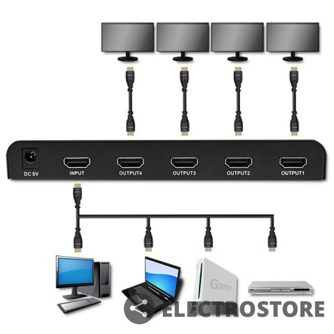 Qoltec Aktywny rozdzielacz Splitter 4 x HDMI 4K x 2K | 3.4Gb/s Qoltec Aktywny rozdzielacz Splitter 4 x HDMI 4K x 2K | 3.4Gb/s