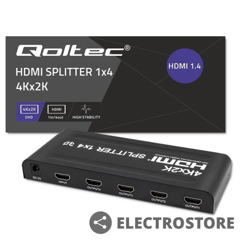 Qoltec Aktywny rozdzielacz Splitter 4 x HDMI 4K x 2K | 3.4Gb/s Qoltec Aktywny rozdzielacz Splitter 4 x HDMI 4K x 2K | 3.4Gb/s