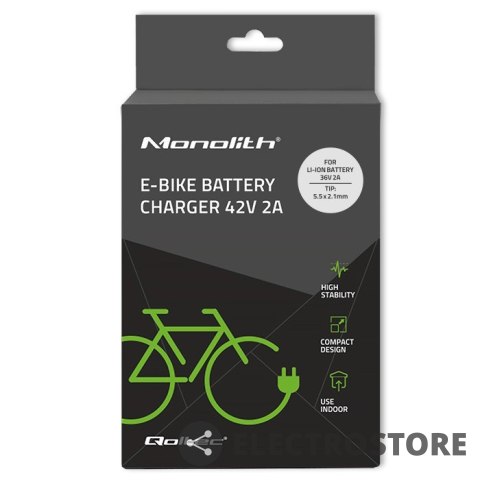 Qoltec Ładowarka do baterii roweru elektrycznego 36V | 42V | 2A | 5.5*2.1 Qoltec Ładowarka do baterii roweru elektrycznego 36V | 42V | 2A | 5.5*2.1