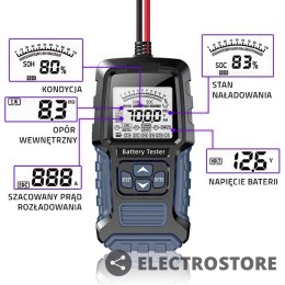 Qoltec Cyfrowy tester akumulatora z wyświetlaczem LCD | 12V | 24V | 3Ah-250Ah