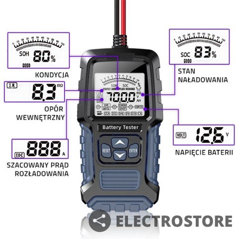 Qoltec Cyfrowy tester akumulatora z wyświetlaczem LCD | 12V | 24V | 3Ah-250Ah Qoltec Cyfrowy tester akumulatora z wyświetlaczem LCD | 12V | 24V | 3Ah-250Ah