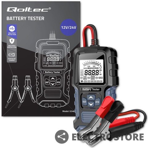 Qoltec Cyfrowy tester akumulatora z wyświetlaczem LCD | 12V | 24V | 3Ah-250Ah Qoltec Cyfrowy tester akumulatora z wyświetlaczem LCD | 12V | 24V | 3Ah-250Ah