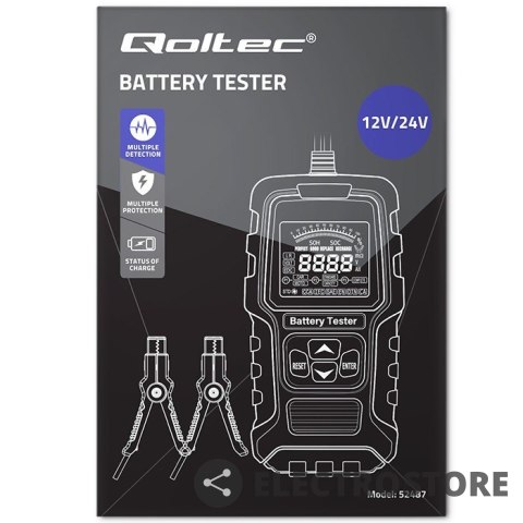 Qoltec Cyfrowy tester akumulatora z wyświetlaczem LCD | 12V | 24V | 3Ah-250Ah Qoltec Cyfrowy tester akumulatora z wyświetlaczem LCD | 12V | 24V | 3Ah-250Ah