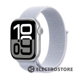 Apple Watch Series 10 GPS + Cellular, koperta 42 mm z aluminium w kolorze srebrnym z opaską sportową w kolorze błękitnego obłoku