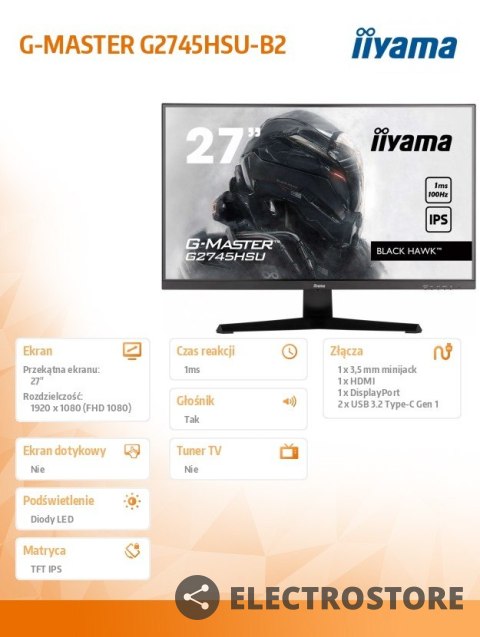 IIYAMA Monitor 27 cali G2745HSU-B2 IPS,FHD,100Hz,1ms,2xUSB,300cd IIYAMA Monitor 27 cali G2745HSU-B2 IPS,FHD,100Hz,1ms,2xUSB,300cd