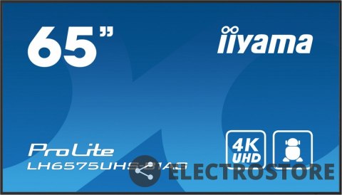 IIYAMA Monitor 65 cali LH6575UHS-B1AG 24/7,IPS,ANDROID.11,4K,500cd/m2,WiFi,3xHDMI,DP,Daisy/Chain,2xUSB,2x10W,RJ45,iiSignage2,FailOver,S