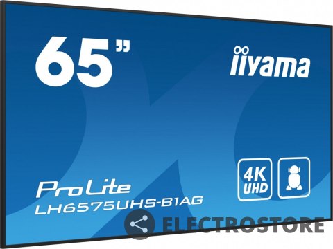 IIYAMA Monitor 65 cali LH6575UHS-B1AG 24/7,IPS,ANDROID.11,4K,500cd/m2,WiFi,3xHDMI,DP,Daisy/Chain,2xUSB,2x10W,RJ45,iiSignage2,FailOver,S IIYAMA Monitor 65 cali LH6575UHS-B1AG 24/7,IPS,ANDROID.11,4K,500cd/m2,WiFi,3xHDMI,DP,Daisy/Chain,2xUSB,2x10W,RJ45,iiSignage2,FailOver,S