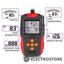 Qoltec Cyfrowy tester akumulatora z wyświetlaczem LCD | 12V | 24V | 3Ah-200Ah