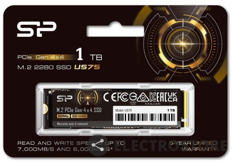 Silicon Power Dysk SSD US75 1TB M.2 PCIe Gen4x4 NVMe 1.4 7000/6000 MB/s Silicon Power Dysk SSD US75 1TB M.2 PCIe Gen4x4 NVMe 1.4 7000/6000 MB/s