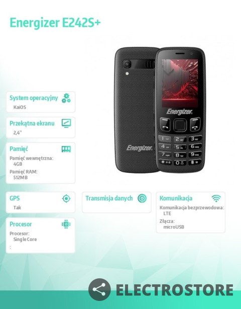 Energizer Telefon E242S+ 512MB RAM 4GB 2,4" 4G LTE Dual SIM EU Czarny Energizer Telefon E242S+ 512MB RAM 4GB 2,4" 4G LTE Dual SIM EU Czarny