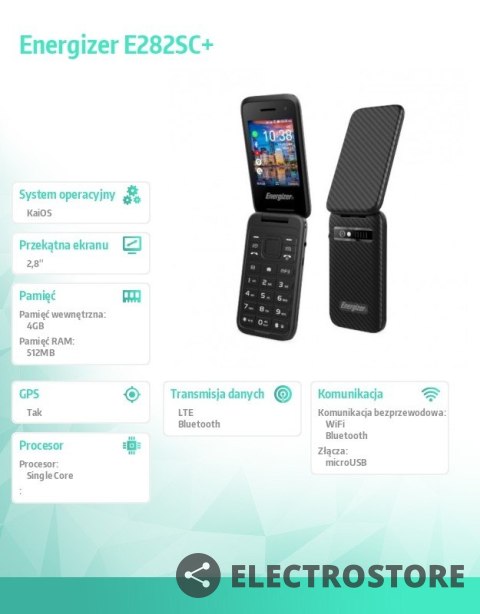 Energizer Telefon E282SC+ 512MB RAM 4GB 2,8" 4G LTE Dual SIM EU/UK Czarny Energizer Telefon E282SC+ 512MB RAM 4GB 2,8" 4G LTE Dual SIM EU/UK Czarny