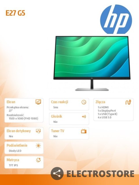 HP Inc. Monitor 27 cali E27 G5 FHD 6N4E2AA HP Inc. Monitor 27 cali E27 G5 FHD 6N4E2AA