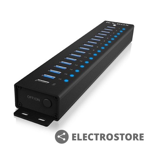 IcyBox Hub IB-HUB1717 16+1 port USB HUB, 16x USB + 1x USB do ładowania, USB 3.2 Gen 1, 96 Watt zasilacz