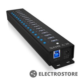 IcyBox Hub IB-HUB1717 16+1 port USB HUB, 16x USB + 1x USB do ładowania, USB 3.2 Gen 1, 96 Watt zasilacz