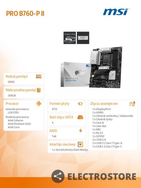 MSI Płyta główna PRO B760-P II S1700 4DDR5 DP/HDMI ATX MSI Płyta główna PRO B760-P II S1700 4DDR5 DP/HDMI ATX