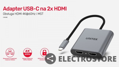 Unitek Adapter USB-C - 2x HDMI 2.0; 4K MST; M/F Unitek Adapter USB-C - 2x HDMI 2.0; 4K MST; M/F