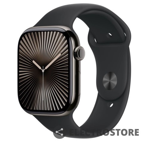 Apple Watch Series 10 GPS + Cellular, koperta 46 mm z tytanu w kolorze łupkowym z paskiem sportowym w kolorze czarnym - rozmiar S/M