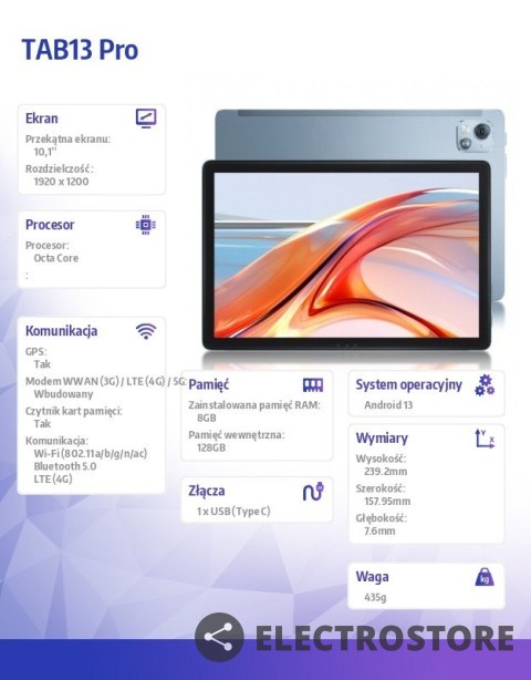 Blackview Tablet TAB13 Pro LTE 8/128GB 7680 mAh 10.1 cala niebieski Blackview Tablet TAB13 Pro LTE 8/128GB 7680 mAh 10.1 cala niebieski