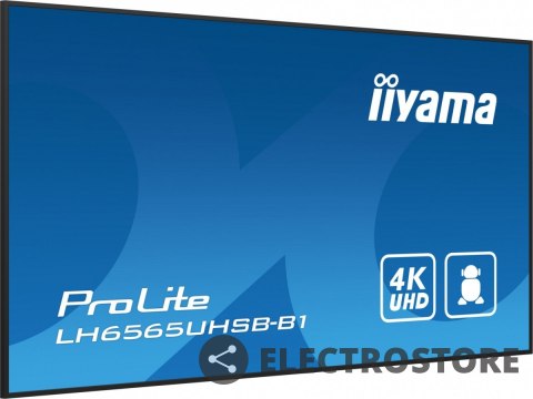 IIYAMA *IIYAMA 65'LH6565UHSB-B1, 24/7,IPS,ANDROID.11,4K,800cd, iiSignage2, SDM, 2x HDMI, DP, 2x USB,2x 10W, RJ45, WiFi, 4/32GB, PIO IIYAMA *IIYAMA 65'LH6565UHSB-B1, 24/7,IPS,ANDROID.11,4K,800cd, iiSignage2, SDM, 2x HDMI, DP, 2x USB,2x 10W, RJ45, WiFi, 4/32GB, PIO