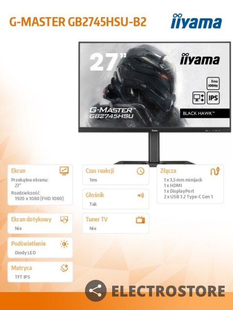 IIYAMA Monitor 27 cali GB2745HSU-B2 IPS,FHD,100Hz,1ms,2xUSB,300cd IIYAMA Monitor 27 cali GB2745HSU-B2 IPS,FHD,100Hz,1ms,2xUSB,300cd