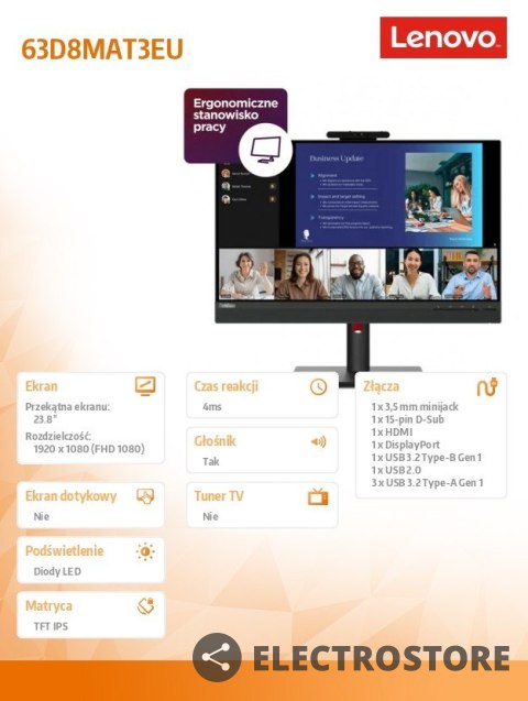Lenovo Monitor 23.8 cala ThinkVision T24v-30 WLED LCD 63D8MAT3EU Lenovo Monitor 23.8 cala ThinkVision T24v-30 WLED LCD 63D8MAT3EU