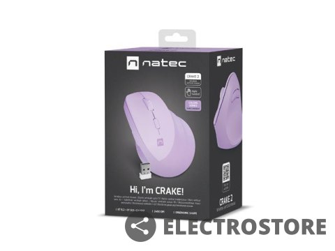Natec Mysz bezprzewodowa wertykalna Crake 2 Pure Lavender Natec Mysz bezprzewodowa wertykalna Crake 2 Pure Lavender