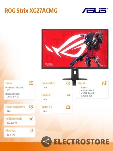 Asus Monitor 27 cali XG27ACMG IPS HDMI USBC 1ms 270Hz Asus Monitor 27 cali XG27ACMG IPS HDMI USBC 1ms 270Hz