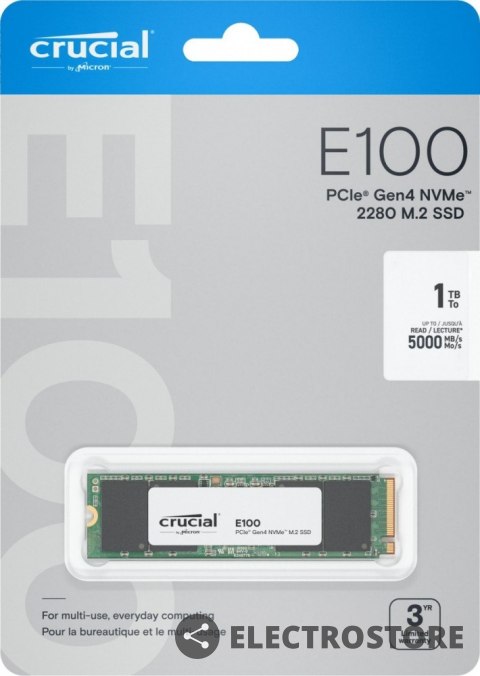 Crucial Dysk SSD E100 1TB M.2 NVMe 2280 PCIe 4.0 5000/4500 MB/s Crucial Dysk SSD E100 1TB M.2 NVMe 2280 PCIe 4.0 5000/4500 MB/s
