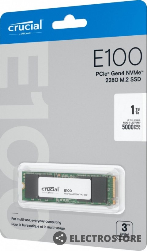 Crucial Dysk SSD E100 1TB M.2 NVMe 2280 PCIe 4.0 5000/4500 MB/s Crucial Dysk SSD E100 1TB M.2 NVMe 2280 PCIe 4.0 5000/4500 MB/s