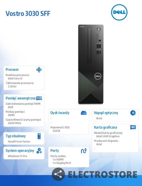 Dell Komputer Vostro 3030 SFF Win11Pro i5-14400/8GB/512GB SSD/Intel UHD 730/WLAN+BT/Kb/Mouse/3YPS Dell Komputer Vostro 3030 SFF Win11Pro i5-14400/8GB/512GB SSD/Intel UHD 730/WLAN+BT/Kb/Mouse/3YPS