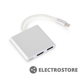 Gembird Adapter USB typ C srebrny USB C, USB A 3.0, HDMI