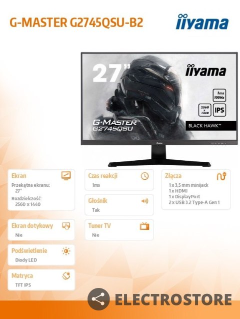 IIYAMA Monitor 27 cali G2745QSU-B2,IPS,QHD,100Hz,1ms,2xUSB,300cd IIYAMA Monitor 27 cali G2745QSU-B2,IPS,QHD,100Hz,1ms,2xUSB,300cd