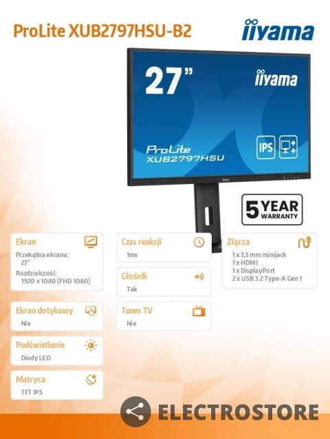 IIYAMA Monitor 27 cali XUB2797HSU-B2 IPS,FHD,HAS,300cd,(5y) IIYAMA Monitor 27 cali XUB2797HSU-B2 IPS,FHD,HAS,300cd,(5y)