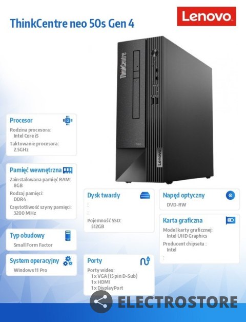 Lenovo Komputer ThinkCentre Neo 50s G4 SFF 12JH001EPB W11Pro i5-13400/8GB/512GB/INT/3YRS OS Lenovo Komputer ThinkCentre Neo 50s G4 SFF 12JH001EPB W11Pro i5-13400/8GB/512GB/INT/3YRS OS