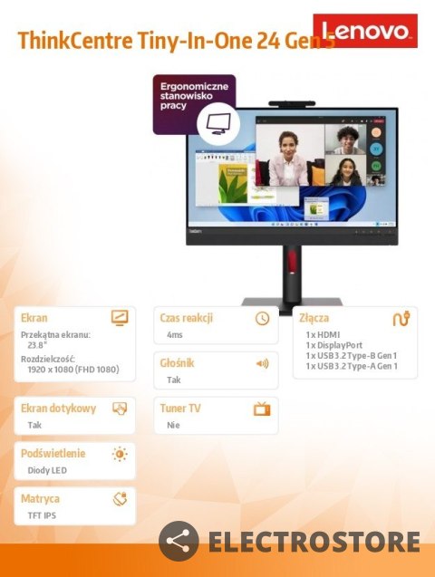 Lenovo Monitor 23.8 ThinkCentre Tiny-in-One Touch Gen5 12NBGAT1EU Lenovo Monitor 23.8 ThinkCentre Tiny-in-One Touch Gen5 12NBGAT1EU