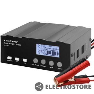 Qoltec Inteligentna mikroprocesorowa ładowarka 12V | 12.6V | 24V |Prostownik z funkcją naprawy do akumulatora AGM GEL LiFePO4 | LCD