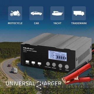 Qoltec Inteligentna mikroprocesorowa ładowarka 12V | 12.6V | 24V |Prostownik z funkcją naprawy do akumulatora AGM GEL LiFePO4 | LCD