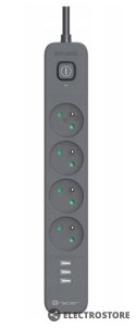Tracer Listwa zasilająca antyprzepięciowa Power Line+ mobile ready 1.5m (4 gniazda + 3x USB A, 5V 2.4A)