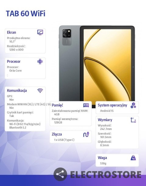 Blackview Tablet TAB 60 WiFi 10,1" 4/128GB szary Blackview Tablet TAB 60 WiFi 10,1" 4/128GB szary