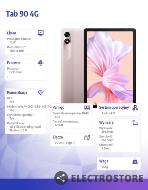 Blackview Tablet TAB 90 4G 10,92 cali 8/128GB Różowy Blackview Tablet TAB 90 4G 10,92 cali 8/128GB Różowy