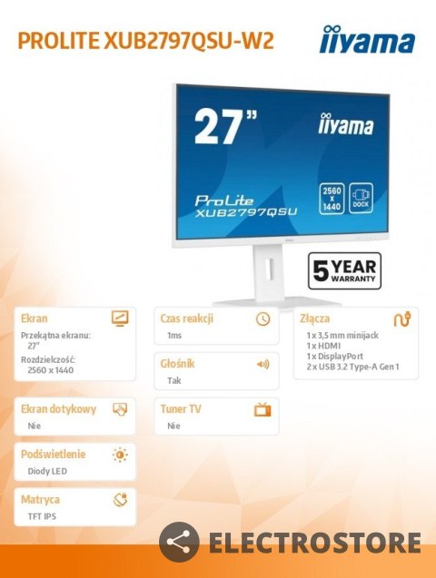IIYAMA Monitor 27 cali XUB2797QSU-W2,IPS,HDMI,DP,100Hz,QHD,300cd,(5y) IIYAMA Monitor 27 cali XUB2797QSU-W2,IPS,HDMI,DP,100Hz,QHD,300cd,(5y)