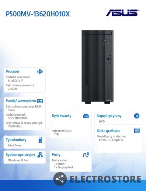 Asus Komputer ExpertCenter P500MV-13620H010X i7-1360H/16GB/1TB/ Win 11 PRO/3YRS Asus Komputer ExpertCenter P500MV-13620H010X i7-1360H/16GB/1TB/ Win 11 PRO/3YRS
