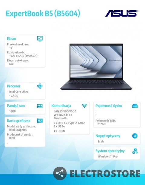 Asus Notebook ExpertBook B5 B5604CMA-Q90739X - ultra 7 155H/16GB/512GB/16 WUXGA/Win 11 Pro/3YRS Asus Notebook ExpertBook B5 B5604CMA-Q90739X - ultra 7 155H/16GB/512GB/16 WUXGA/Win 11 Pro/3YRS