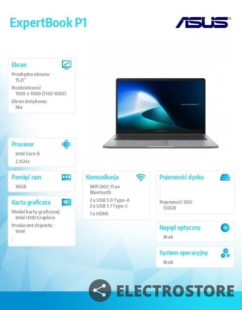 Asus Notebook ExpertBook P1503CVA-S70859X i5-13420H/15.6 cali FHD/16GB/512GB/Win 11 PRO/3YRS
