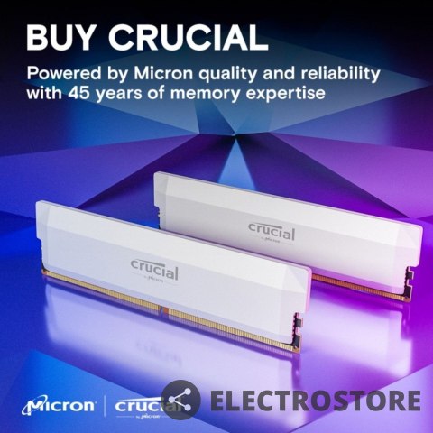 Crucial Pamięć DDR5 Pro OC 16/6400(1*16GB) CL38 biała Crucial Pamięć DDR5 Pro OC 16/6400(1*16GB) CL38 biała