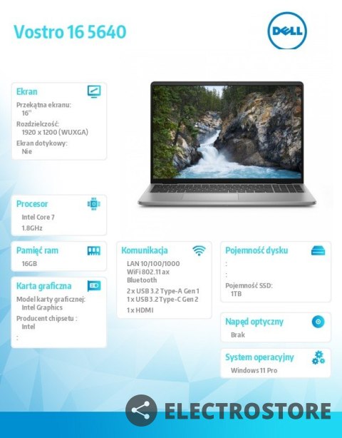 Dell Laptop Vostro 16 (5640) Win11Pro 7-150U/16GB/1TB SSD/16.0 FHD+/Intel Graphics/FgrPr/WLAN + BT/Backlit Kb/4 Cell/3YPS Dell Laptop Vostro 16 (5640) Win11Pro 7-150U/16GB/1TB SSD/16.0 FHD+/Intel Graphics/FgrPr/WLAN + BT/Backlit Kb/4 Cell/3YPS