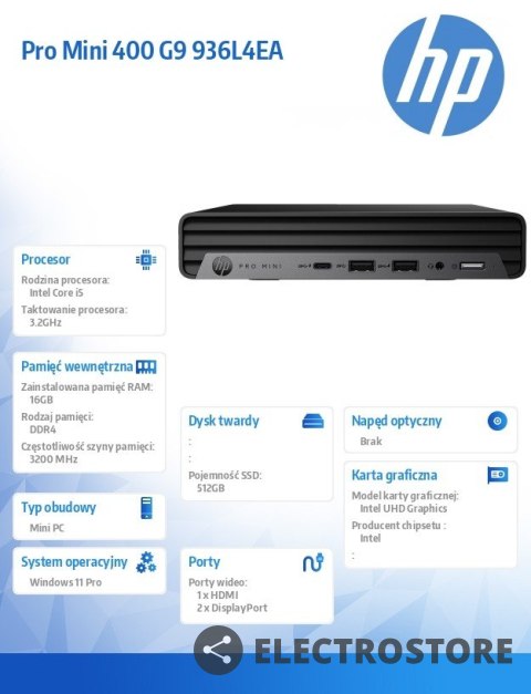 HP Inc. Komputer 400Mini G9Ri5-13500T 16GB/512GB/W11P 936L4EA HP Inc. Komputer 400Mini G9Ri5-13500T 16GB/512GB/W11P 936L4EA