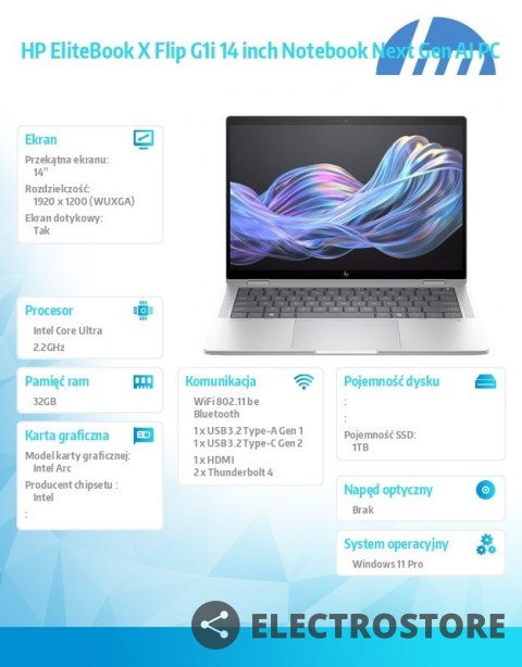 HP Inc. Notebook EliteBook X Flip G1i U7 268V 1TB/32GB/W11P/14 B9ZX6ET HP Inc. Notebook EliteBook X Flip G1i U7 268V 1TB/32GB/W11P/14 B9ZX6ET